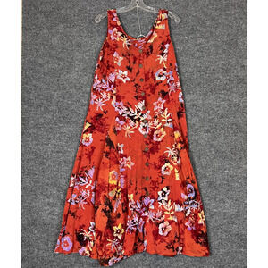 Tropical Earth Tones Womens Midi Dress Size Medium Tropical Floral Button Front